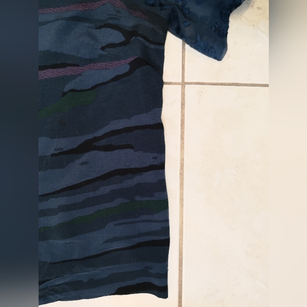 Y2K Vintage Preen Blue Pink Camouflage Print Georgette Silk Patchwork tshirt top - Picture 9 of 11